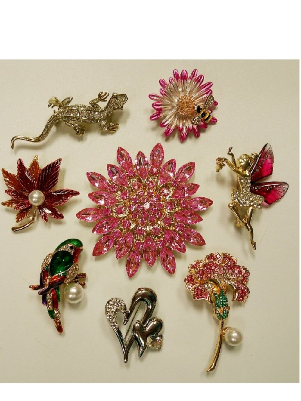 Brooch Lot of 8 - Starburst Bird Fairy Bee
